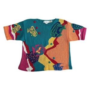 Vintage The Eagle's Eye Shortsleeve Hand‎ Kit Sweater Size M Tropical